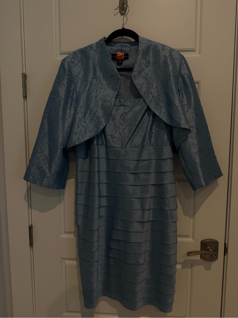 R&M Richards Light Blue Two-Piece Midi Dress with Cropped Jacket